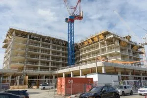 A construction site with limited parking space in Toronto